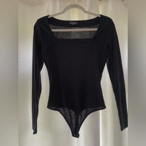 Express Long Sleeve Knit Ribbed Bodysuit Black Size Medium